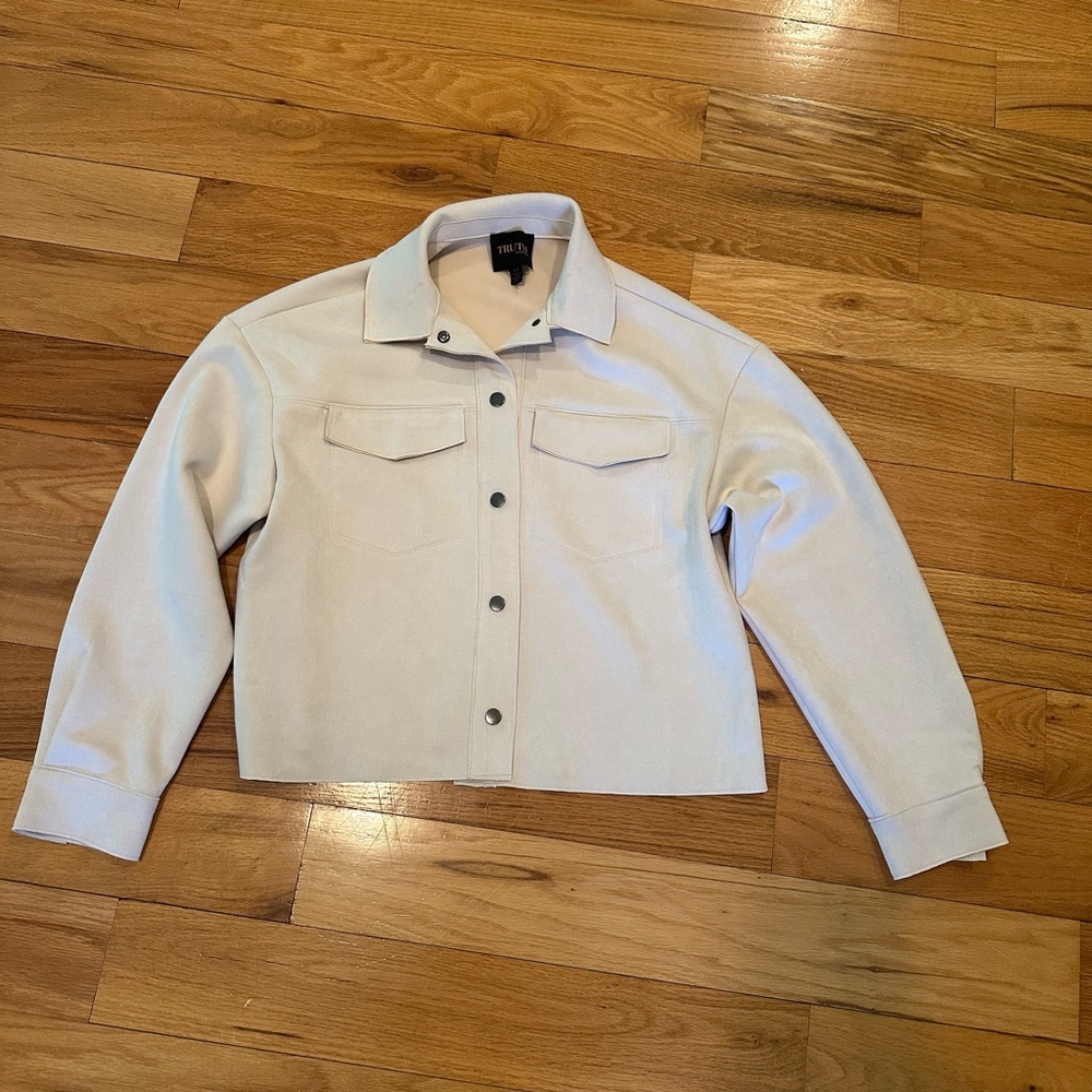 Wilfred Cream Cropped Jean Jacket with Raw Hem